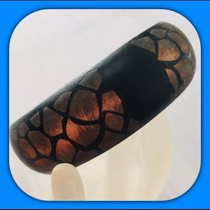 Black Wood Gold Metallic Print Bangle Bracelet